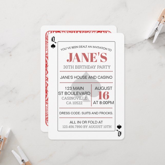 Queen of Spades Poker Playing Card Casino Birthday (Front/Back In Situ)