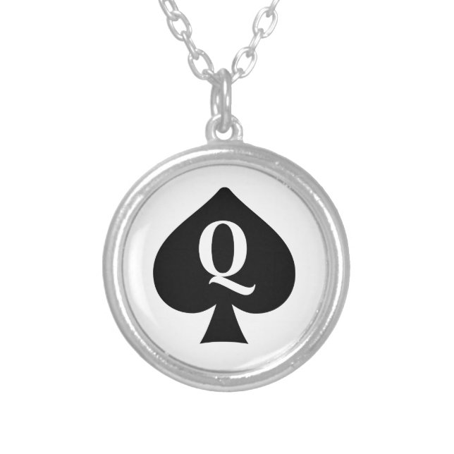 Queen of Spades Silver Plated Necklace (Front)