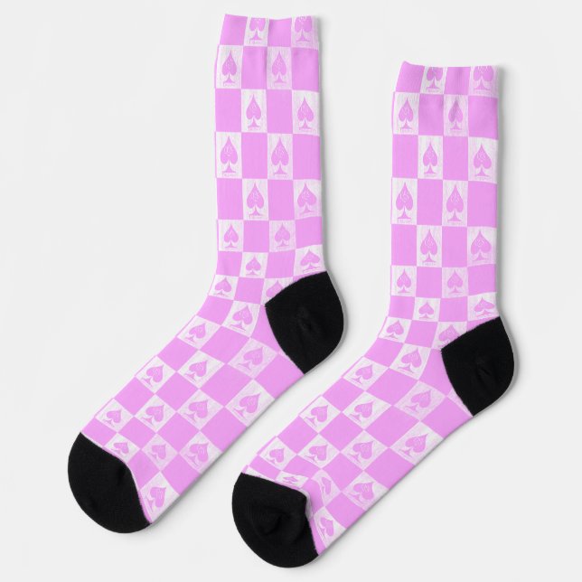 Queen of Spades Socks Cute Pink Checkerboard QoS (Left)