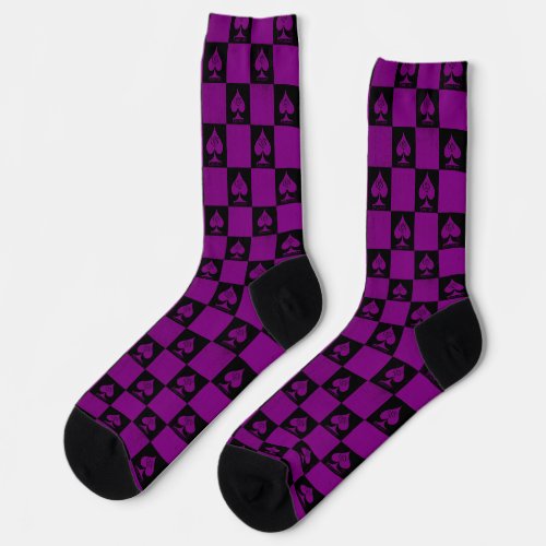 Queen of Spades Socks Dark Purple Checkerboard QoS