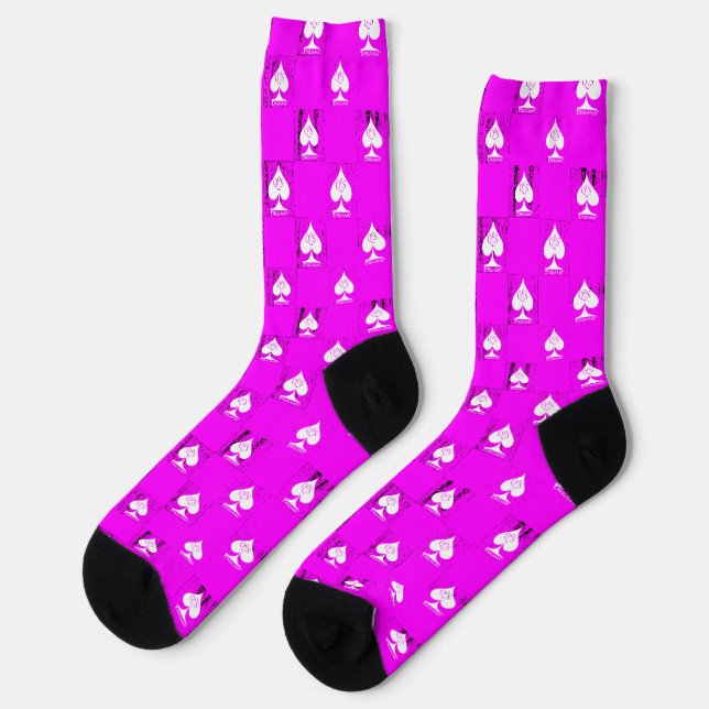 Queen of Spades Socks Hot Pink Checkerboard QoS (Left)