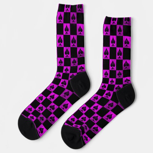 Queen of Spades Socks Pink Black Checkerboard QoS