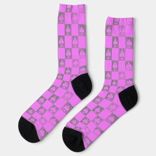 Queen of Spades Socks Pink Fade Checkerboard QoS