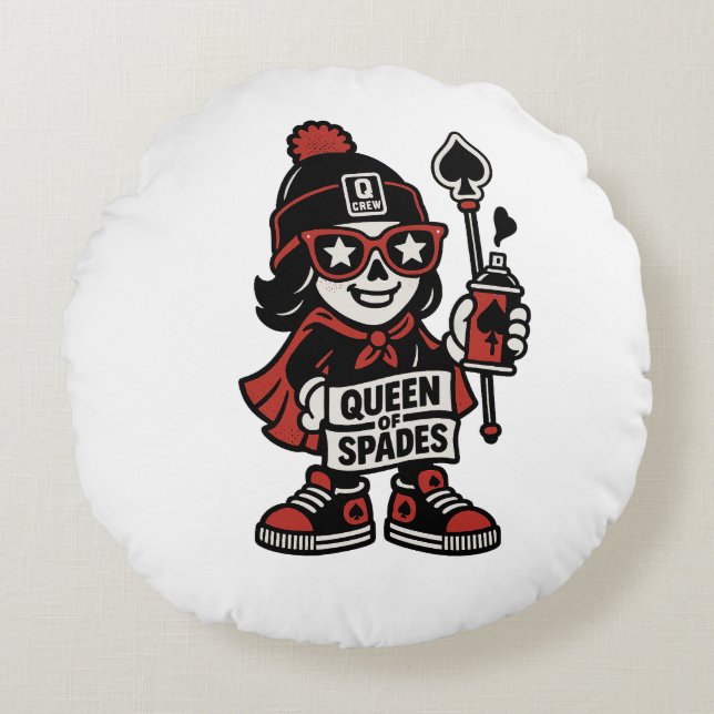 Queen of Spades Street Mascot — Pro Grind Edition Round Pillow (Front)