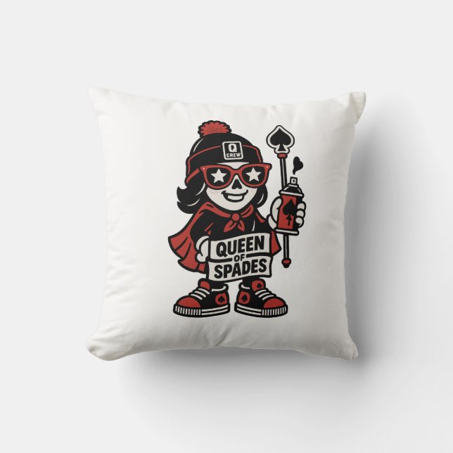 Queen of Spades Street Mascot — Pro Grind Edition Throw Pillow (Front)