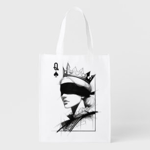Queen of Spades (Style 1) Fine Art Drawing Grocery Bag