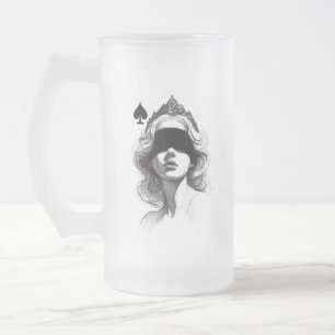 Queen of Spades (Style 2) Fine Art Drawing Frosted Glass Beer Mug