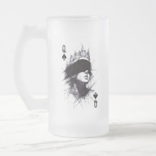 Queen of Spades (Style 3) Fine Art Drawing Frosted Glass Beer Mug