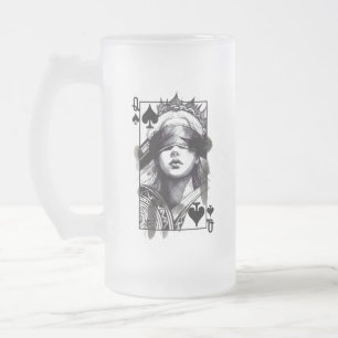 Queen of Spades (Style 5) Fine Art Drawing Frosted Glass Beer Mug