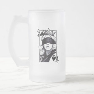 Queen of Spades (Style 7) Fine Art Drawing Frosted Glass Beer Mug