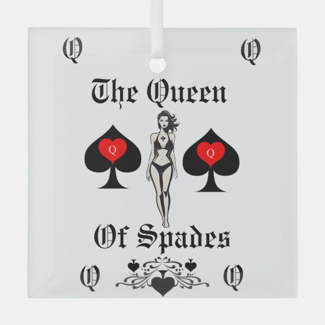 Queen of Spades Tarot Card Thunder_Cove Glass Ornament (Front)