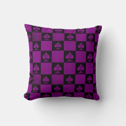 Queen of Spades Throw Pillow Purple Checkers QoS