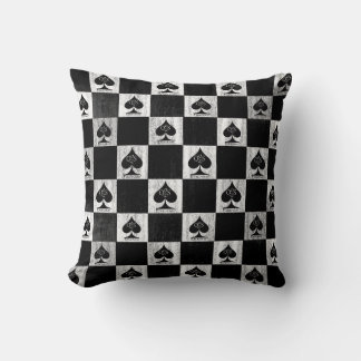 Queen of Spades Throw Pillow White Checkers QoS