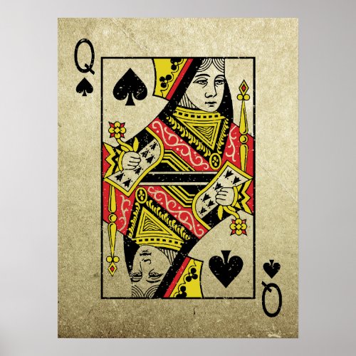 Queen of Spades Vintage Style Playing Cards Poster