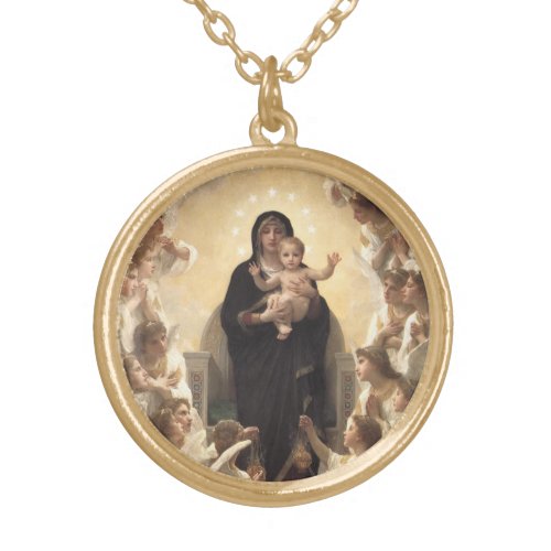 Queen of the Angels Regina Angelorum by Bouguereau Gold Plated Necklace