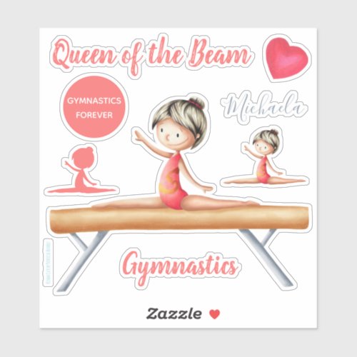 Queen of the Beam Gymnastics Girl Personalized Sticker