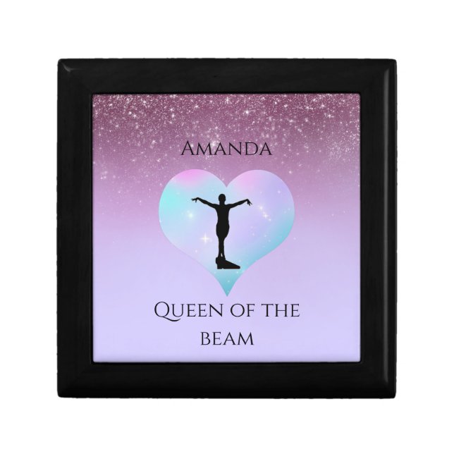 Queen Of The Beam Gymnastics Purple Ombre Glitter Gift Box (Front)