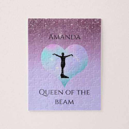 Queen Of The Beam Gymnastics Purple Ombre Glitter Jigsaw Puzzle