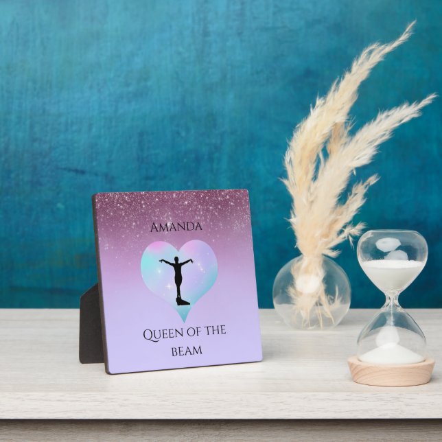Queen Of The Beam Gymnastics Purple Ombre Glitter Plaque (Insitu)