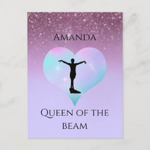 Queen Of The Beam Gymnastics Purple Ombre Glitter Postcard