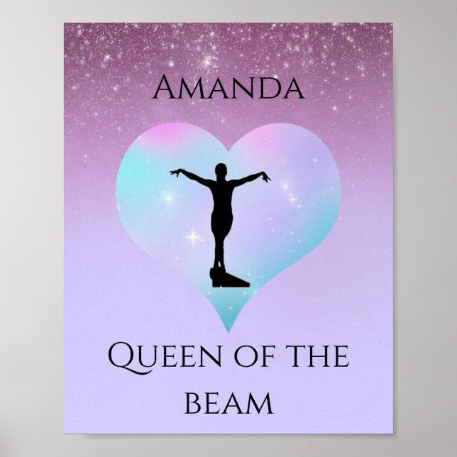 Queen Of The Beam Gymnastics Purple Ombre Glitter Poster (Front)