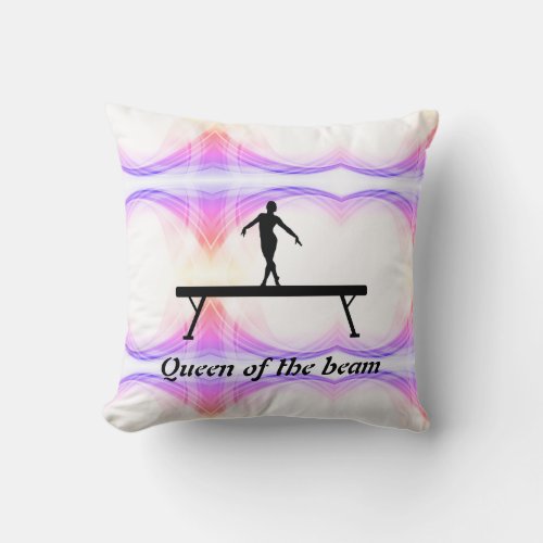 Queen of the Beam Personalized Gymnastics Pastel Throw Pillow