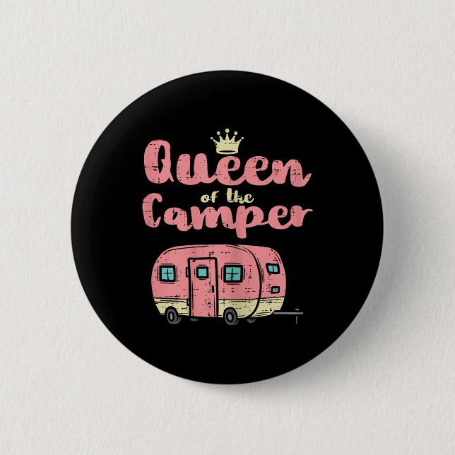 Queen Of The Camper Cute Camping Van Camp Trailer  Button (Front)