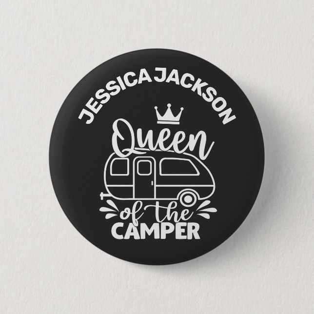 Queen Of The Camper w/ crown & name camping lover Button (Front)