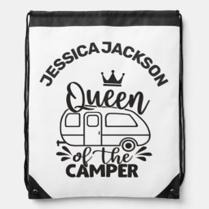 Queen Of The Camper w/ crown & name camping lover Drawstring Bag