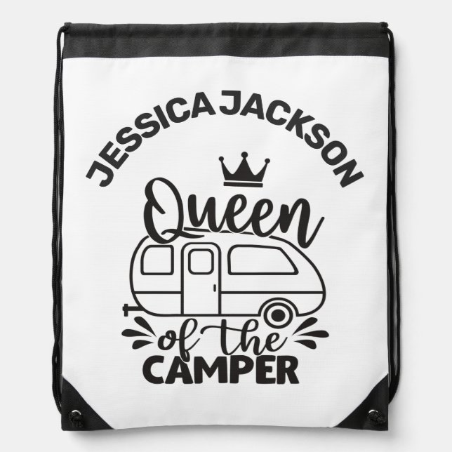 Queen Of The Camper w/ crown & name camping lover Drawstring Bag (Front)