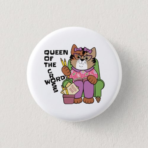 Queen of the Crossword Cat Button