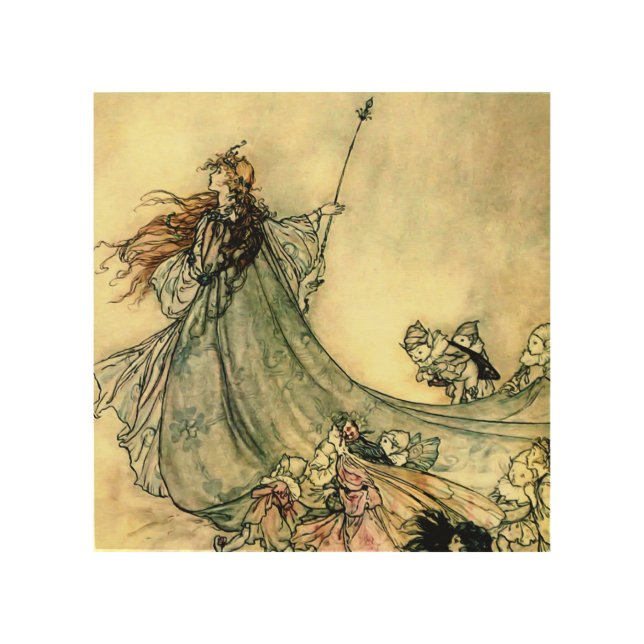 “Queen of the Fairies” by Arthur Rackham Wood Wall Art (Front)
