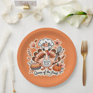 Queen of the Feast Thanksgiving Holiday Turkey Art Paper Plates