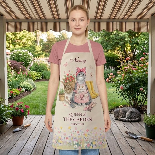Queen Of The Garden Personalized Cute Cat Apron  (Creator Uploaded)