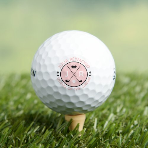 Queen of the Green monogram golfer pink Golf Balls