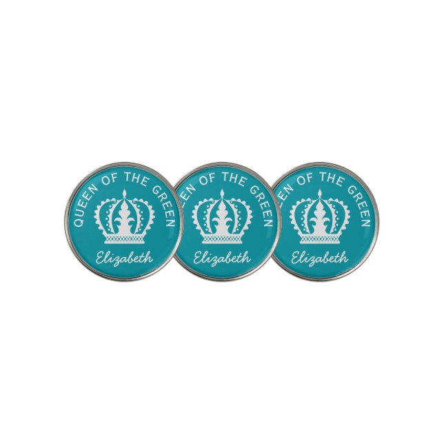 Queen of the Green Teal Crown  Golf Ball Marker (3 Up)