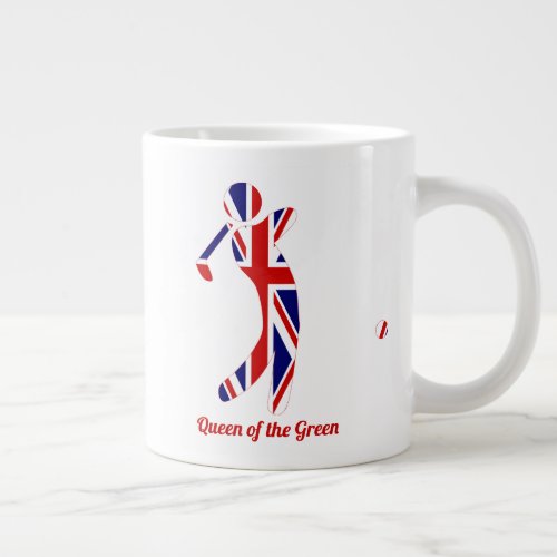 Queen of the Green  Union Jack Flag Golf Player Giant Coffee Mug