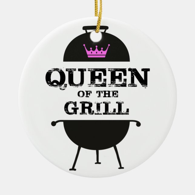 Queen Of The Grill, Black Pink Crown Ceramic Ornament (Front)