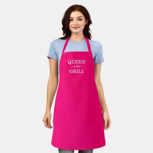 Queen of the Grill hot pink solid custom text bbq Apron