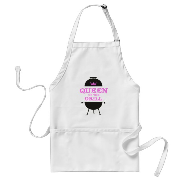 Queen Of The Grill, Pink Crown Pink Adult Apron (Front)