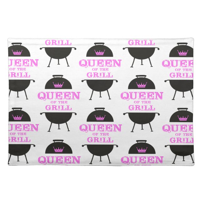 Queen Of The Grill, Pink Crown Pink Cloth Placemat (Front)