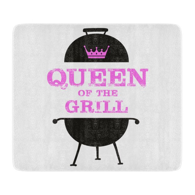 Queen Of The Grill, Pink Crown Pink Cutting Board (Front)