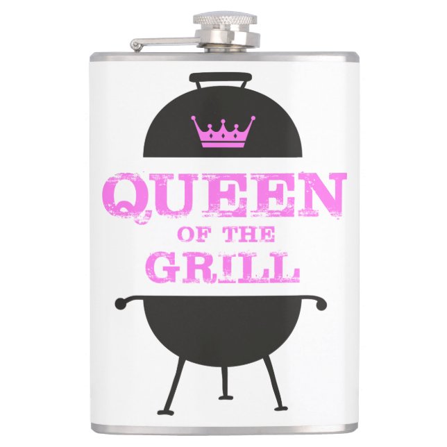 Queen Of The Grill, Pink Crown Pink Flask (Front)
