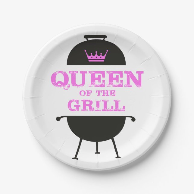 Queen Of The Grill, Pink Crown Pink Paper Plates (Front)