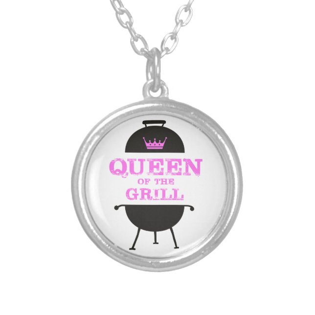 Queen Of The Grill, Pink Crown Pink Silver Plated Necklace (Front)