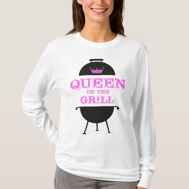 Queen Of The Grill, Pink Crown Pink T-Shirt (Front)