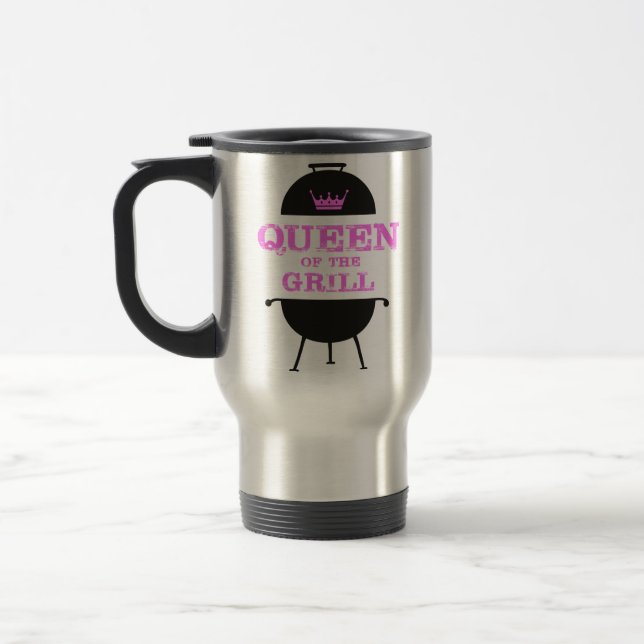 Queen Of The Grill, Pink Crown Pink Travel Mug (Left)