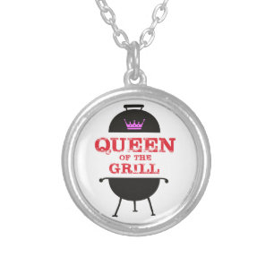Queen Of The Grill, Pink Crown Red Silver Plated Necklace