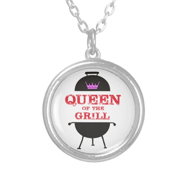 Queen Of The Grill, Pink Crown Red Silver Plated Necklace (Front)