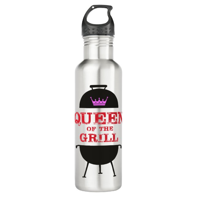 Queen Of The Grill, Pink Crown Red Stainless Steel Water Bottle (Front)